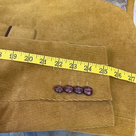 Tasso Elba Corduroy Blazer Tan Camel Medium Sports Coat Leather Buttons Jacket - Picture 10 of 10